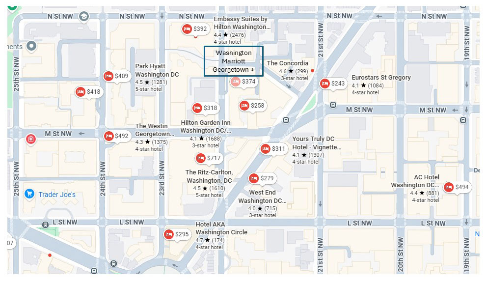 You may still be able to book a room at the Washington Marriott Georgetown by booking directly on their website. There are several other hotels nearby.